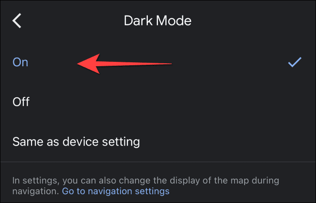 Select on to choose the dark mode in google maps on iphone and ipad - Πώς να ενεργοποιήσετε το dark mode