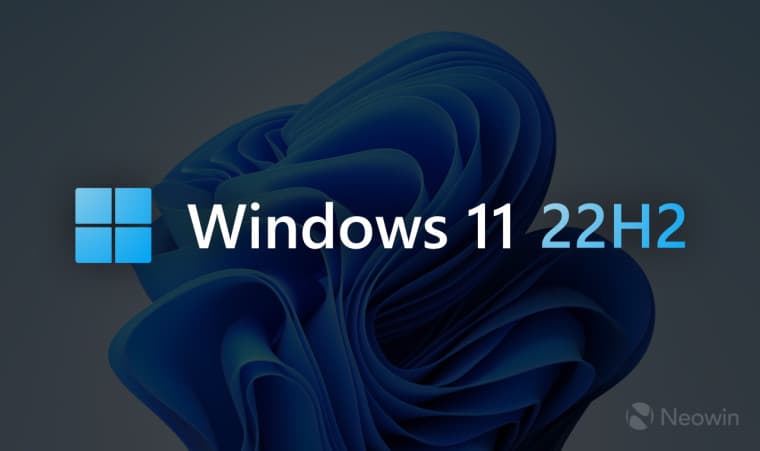 An image with a colorful Windows 11 22H2 logo and a dimmed background