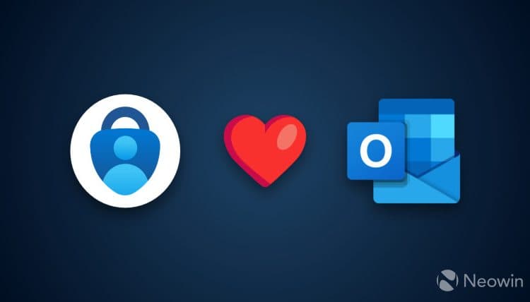 A Microsoft Authenticator logo next to a Microsoft Outlook logo