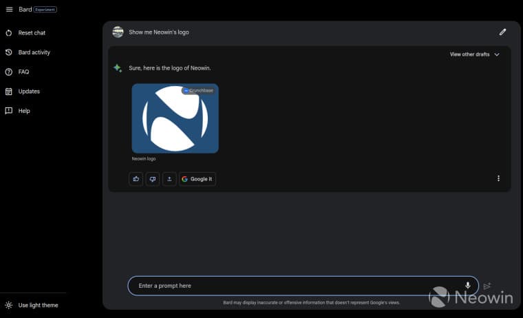 Λογότυπο Neowin στο Bard