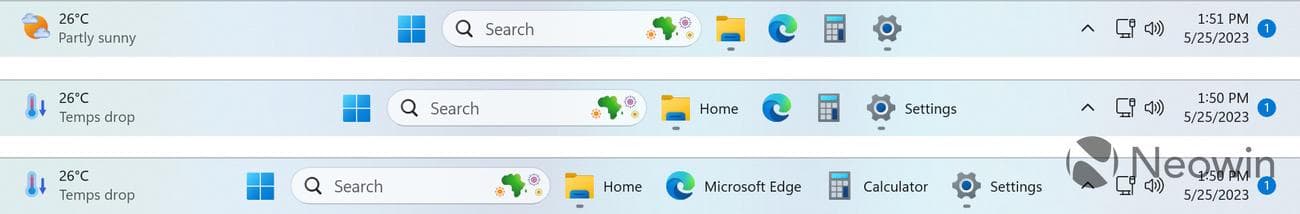 Τρεις παραλλαγές της ενημερωμένης γραμμής εργασιών των Windows 11