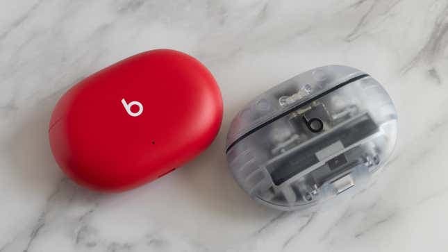Aside from the new transparent colorway for the Beats Studio Buds + (right), the charging case is almost impossible to distinguish from the previous version (left).