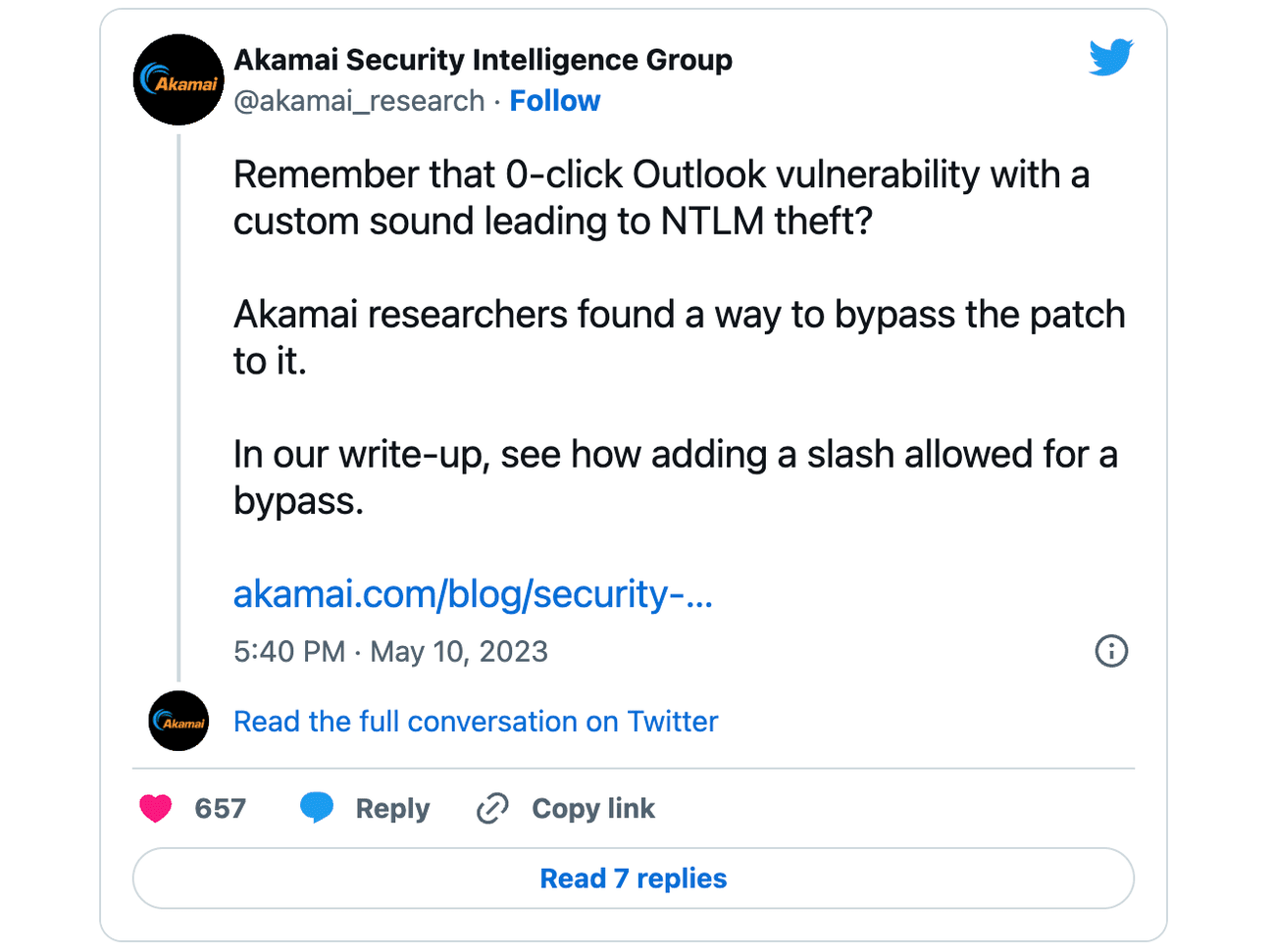 Tweet παράκαμψης του Akamai