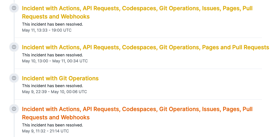 Ιστορικό περιστατικών GitHub
