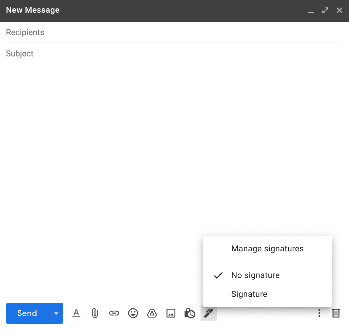 Επιλέγοντας εάν θα προσθέσετε μια υπογραφή σε ένα εξερχόμενο email.