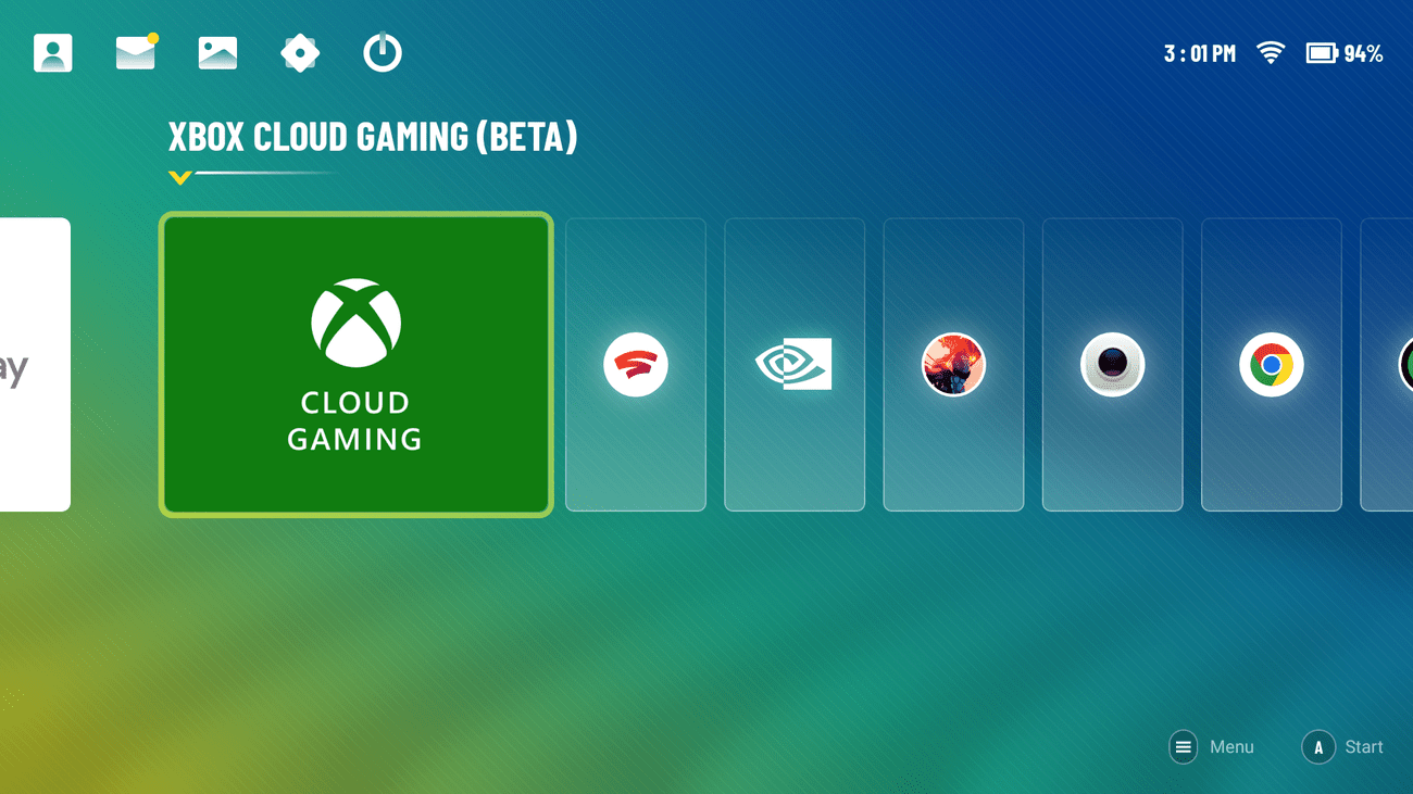 Αρχική οθόνη του Logitech G Cloud