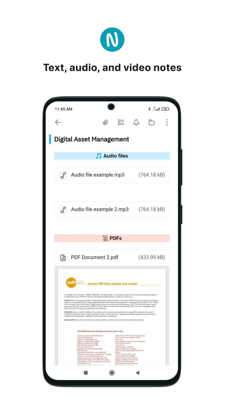 Σημείωση Nimbus Note με συνημμένα αρχεία