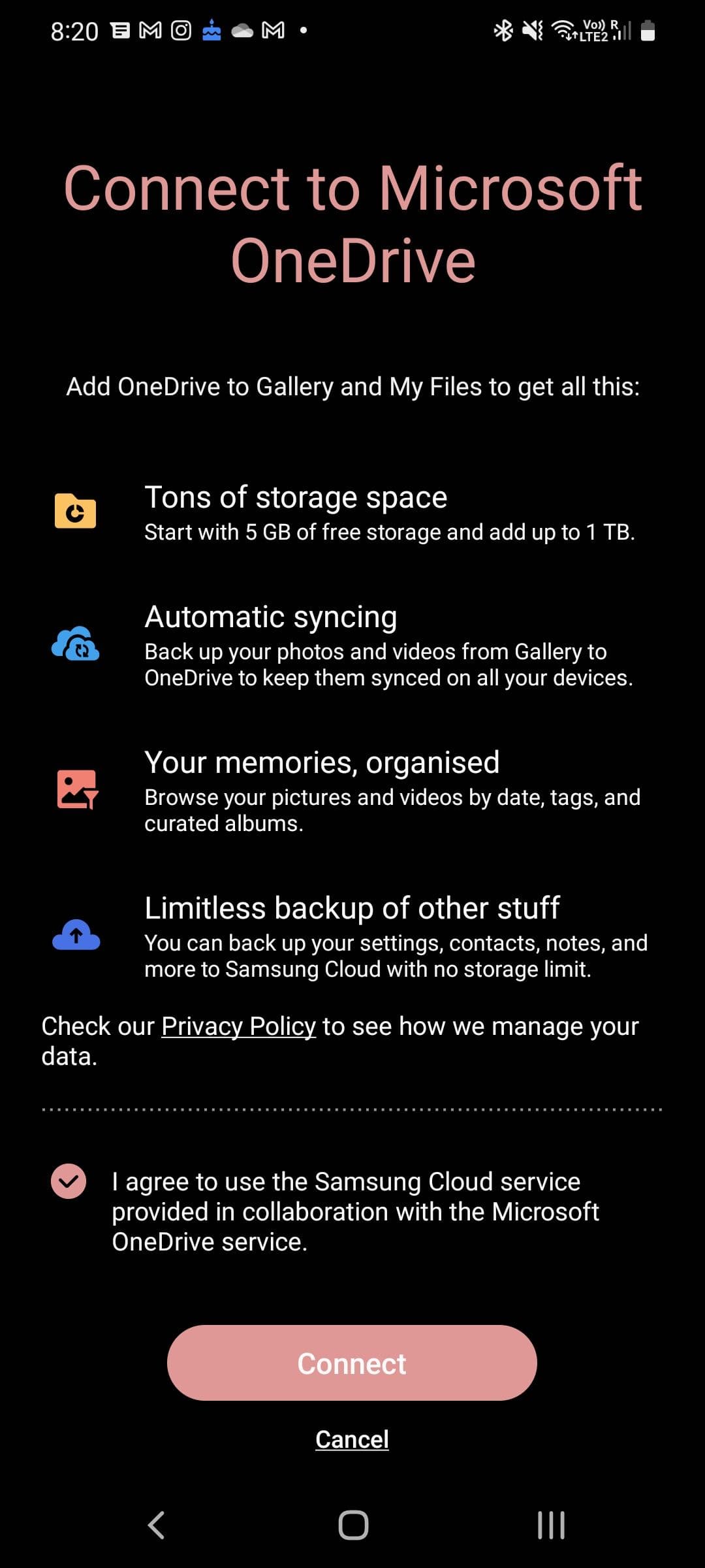 Connect to Microsoft OneDrive in Samsung Gallery
