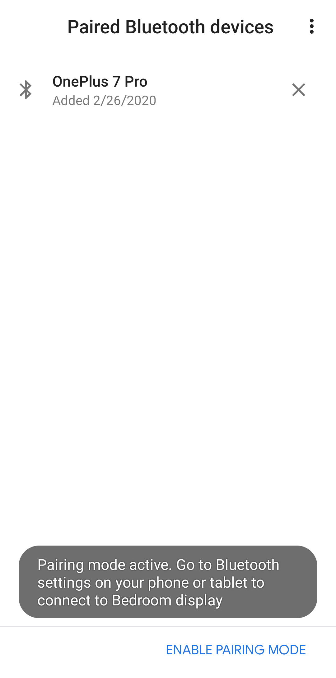 Το στιγμιότυπο οθόνης δείχνει τη σελίδα ρυθμίσεων Συζευγμένων συσκευών Bluetooth στην εφαρμογή Google Home.