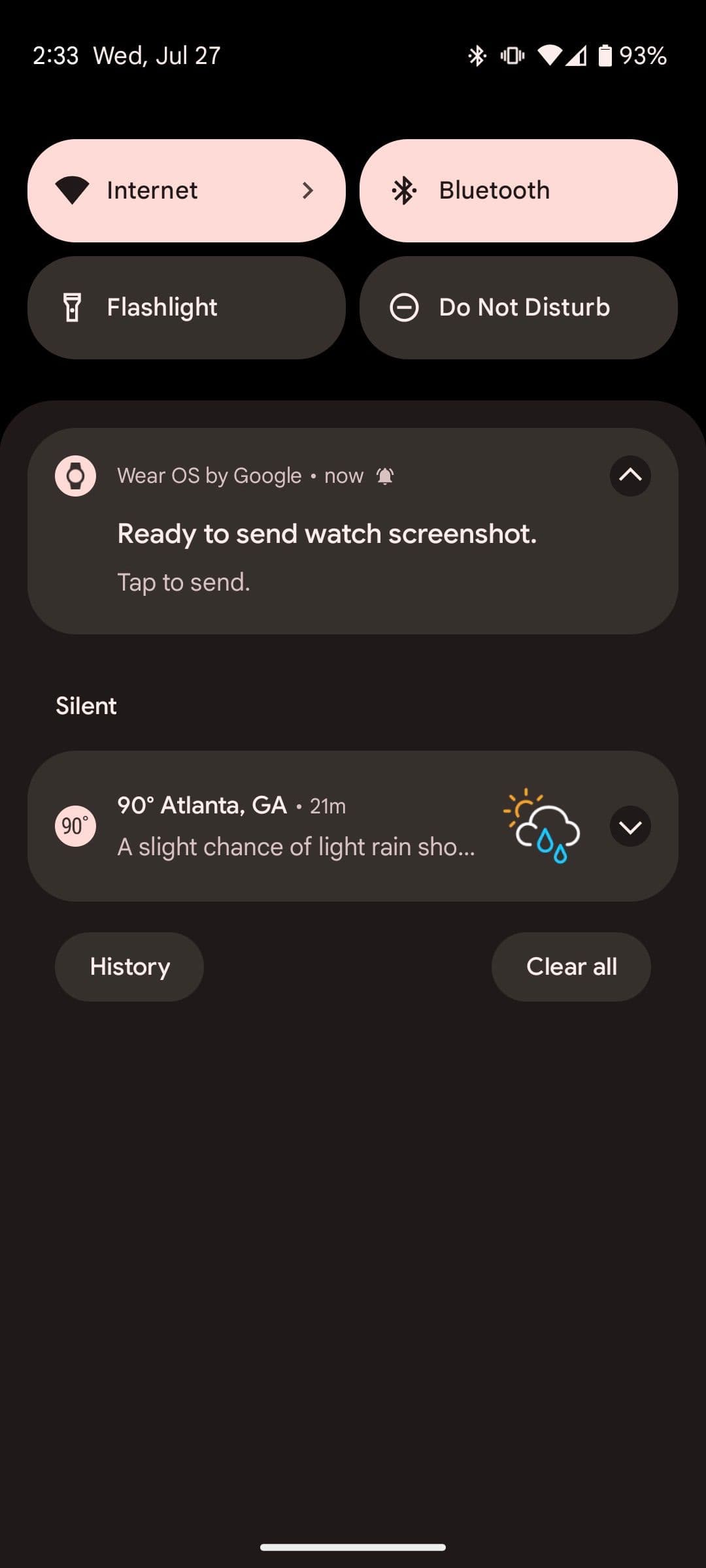 Φορέστε ειδοποίηση στιγμιότυπου οθόνης OS στο τηλέφωνο