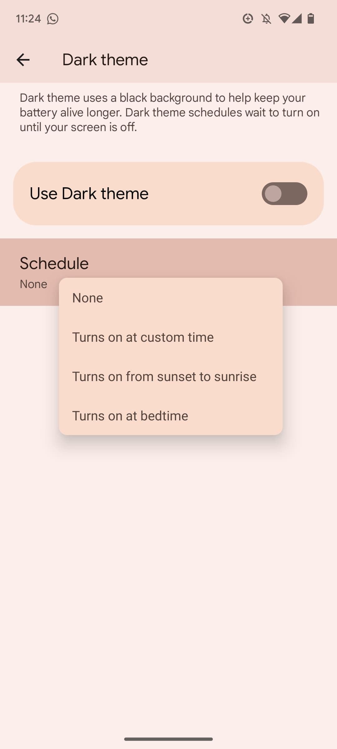 σκούρο θέμα στη λειτουργία ώρας ύπνου