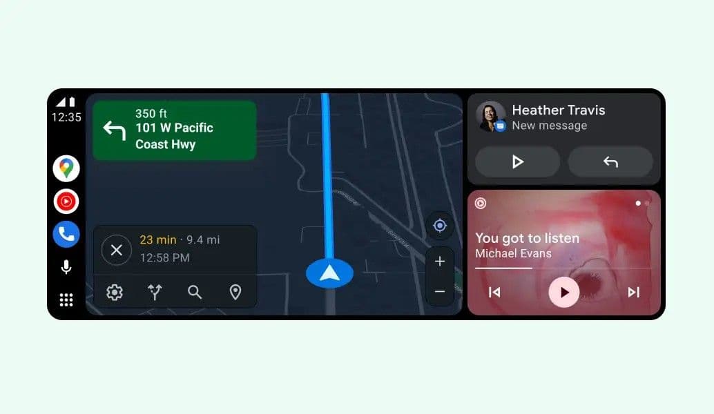 Διαχωρίστε την οθόνη στο Android Auto που εμφανίζει τους Χάρτες Google μαζί με μουσική. 