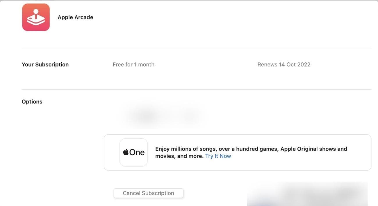 στιγμιότυπο οθόνης της συνδρομής apple arcade στο macOS