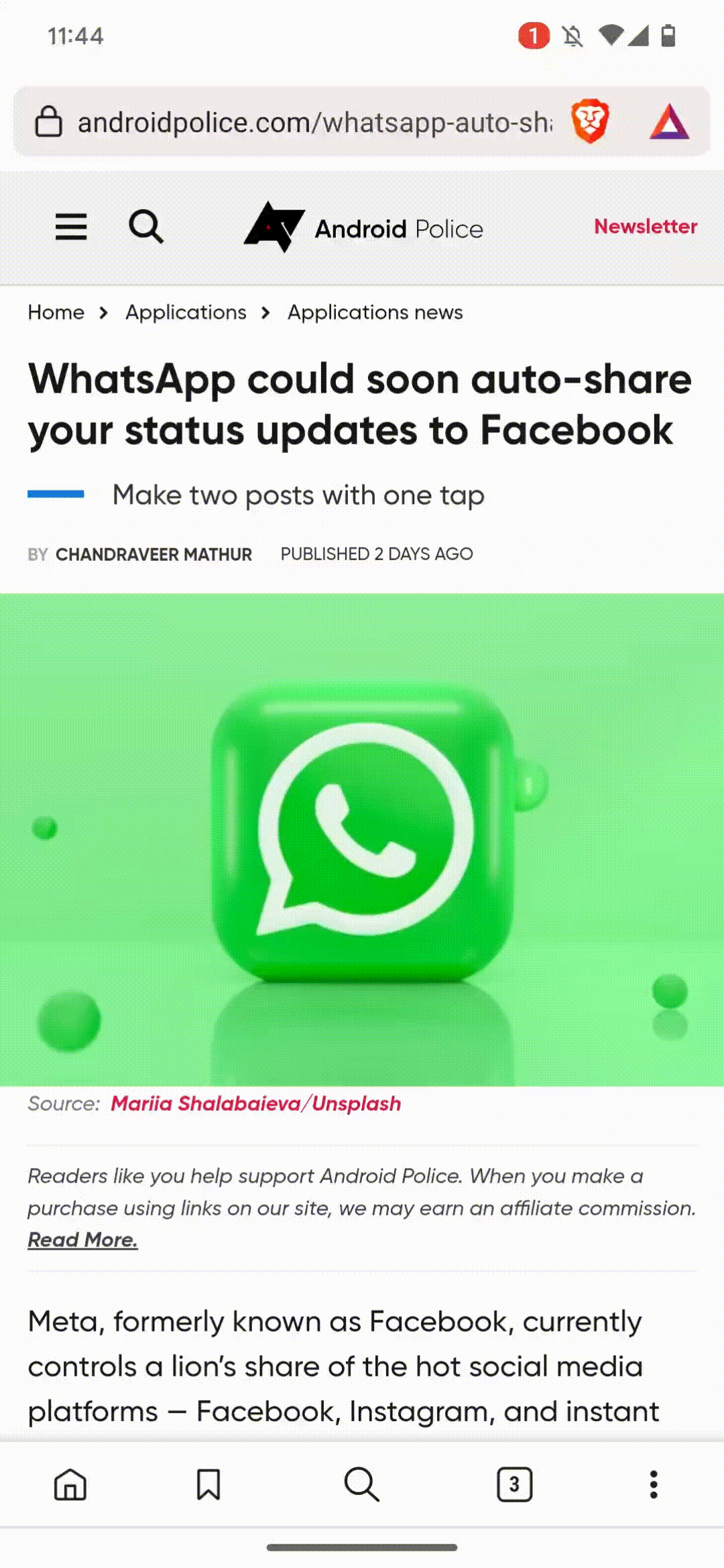 κινούμενη εικόνα που δείχνει αλλαγή καρτελών με ένα σάρωση στο brave πρόγραμμα περιήγησης