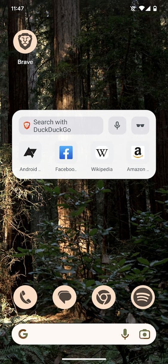 στιγμιότυπο οθόνης του brave widget του προγράμματος περιήγησης