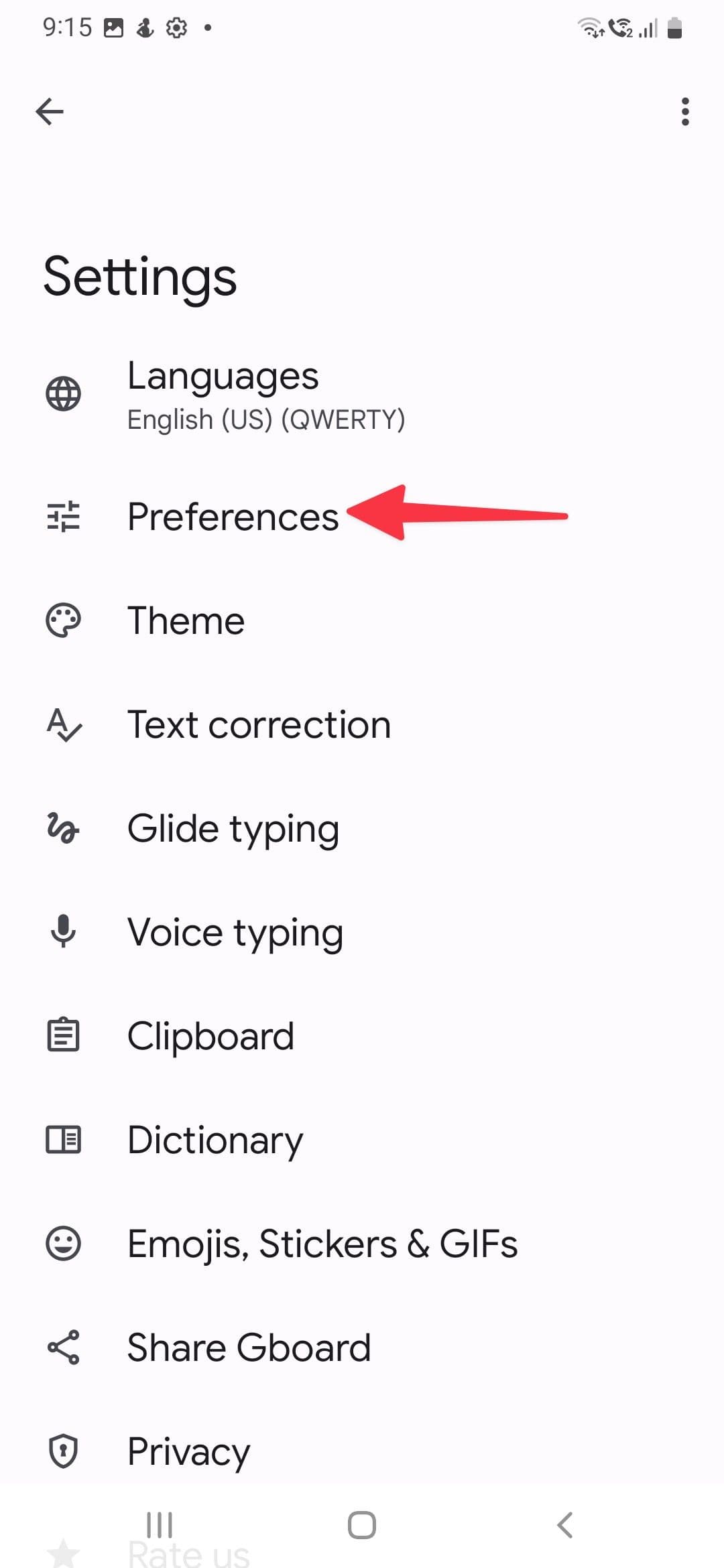 Προτιμήσεις Gboard