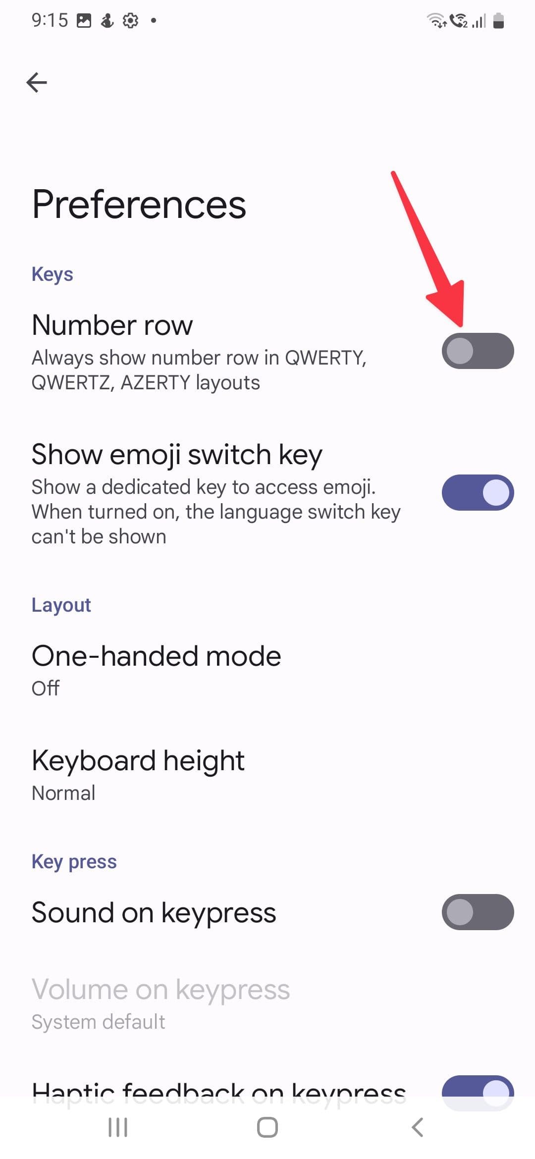 ενεργοποιήστε τη σειρά αριθμών στο Gboard