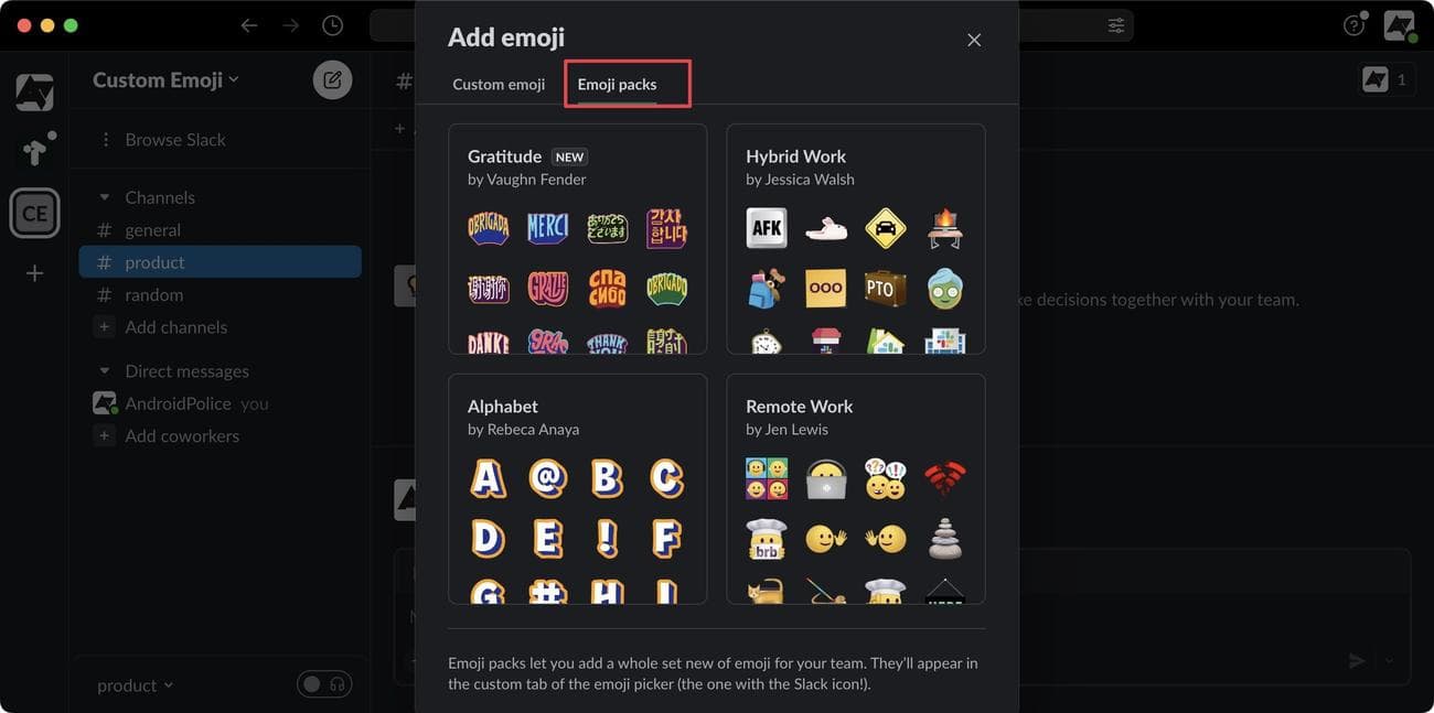 Επιλέξτε την επιλογή Emoji Packs