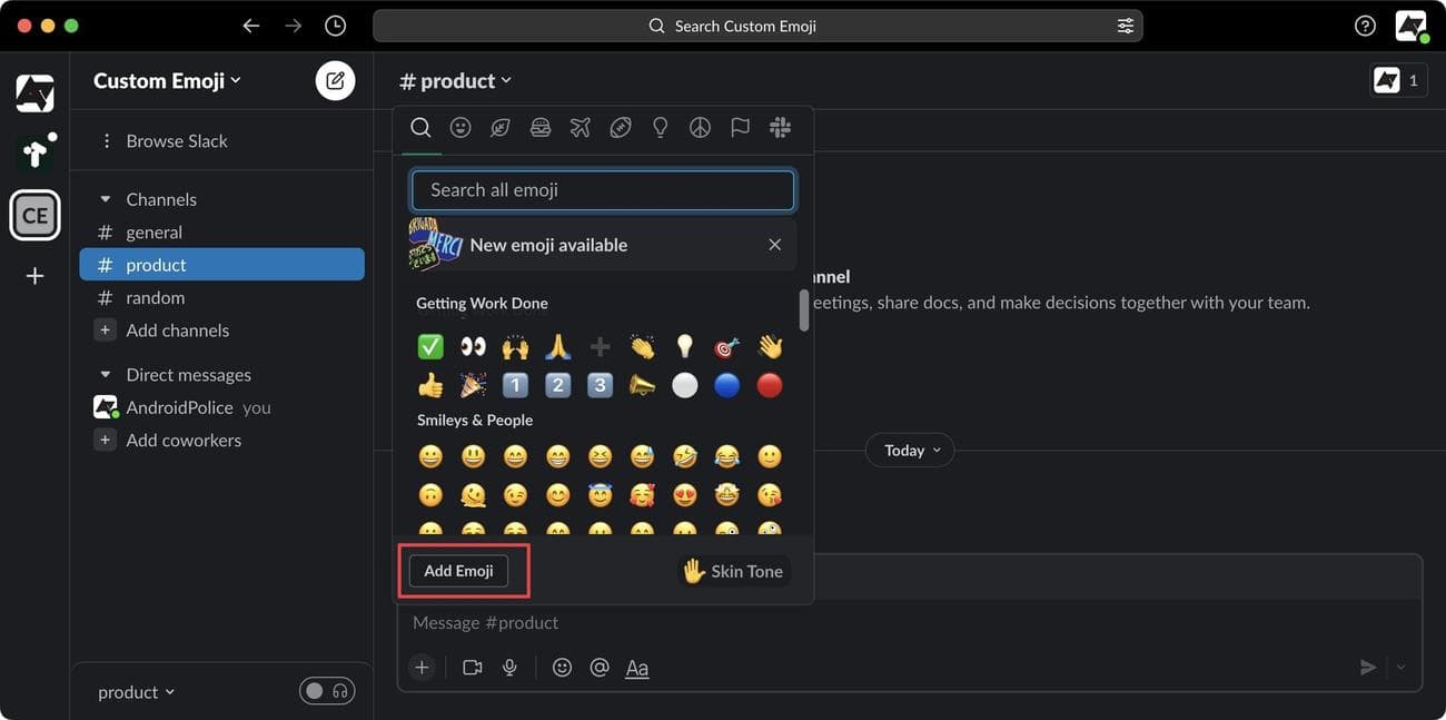 Επιλέγοντας την επιλογή προσθήκης emoji