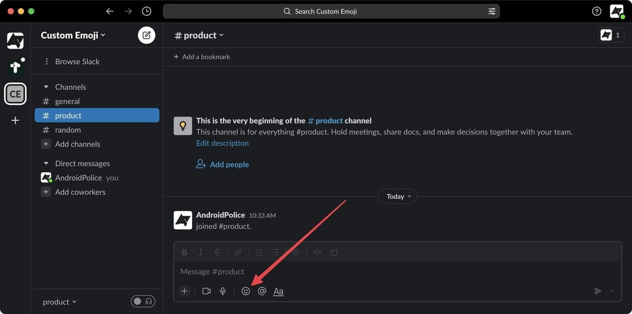 Κάνοντας κλικ στο εικονίδιο emoji σε χαλαρή λειτουργία