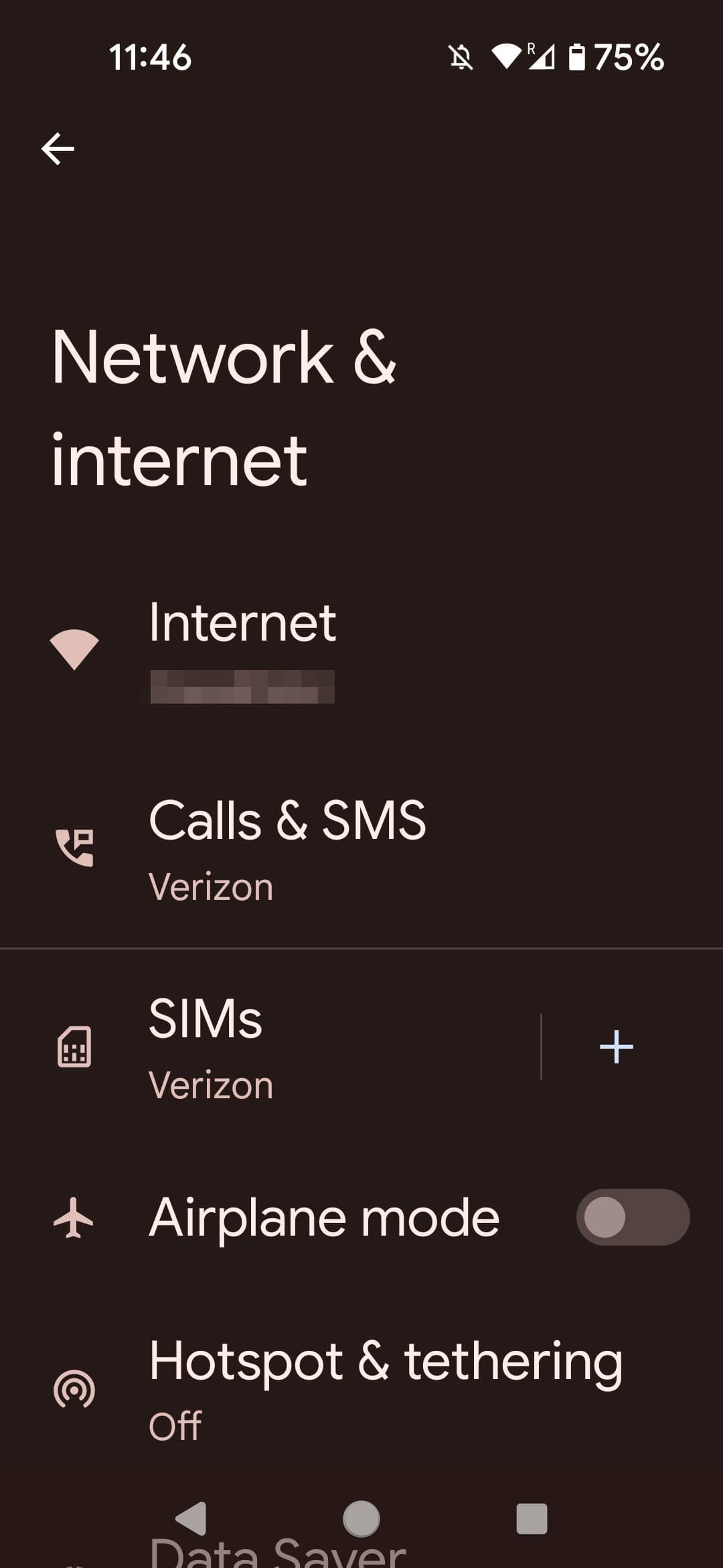 Μενού Android Network & internet