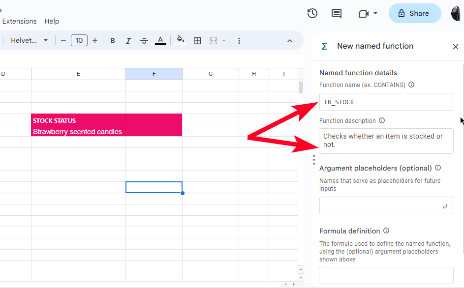 Δημιουργία νέας συνάρτησης με όνομα στα Φύλλα Google