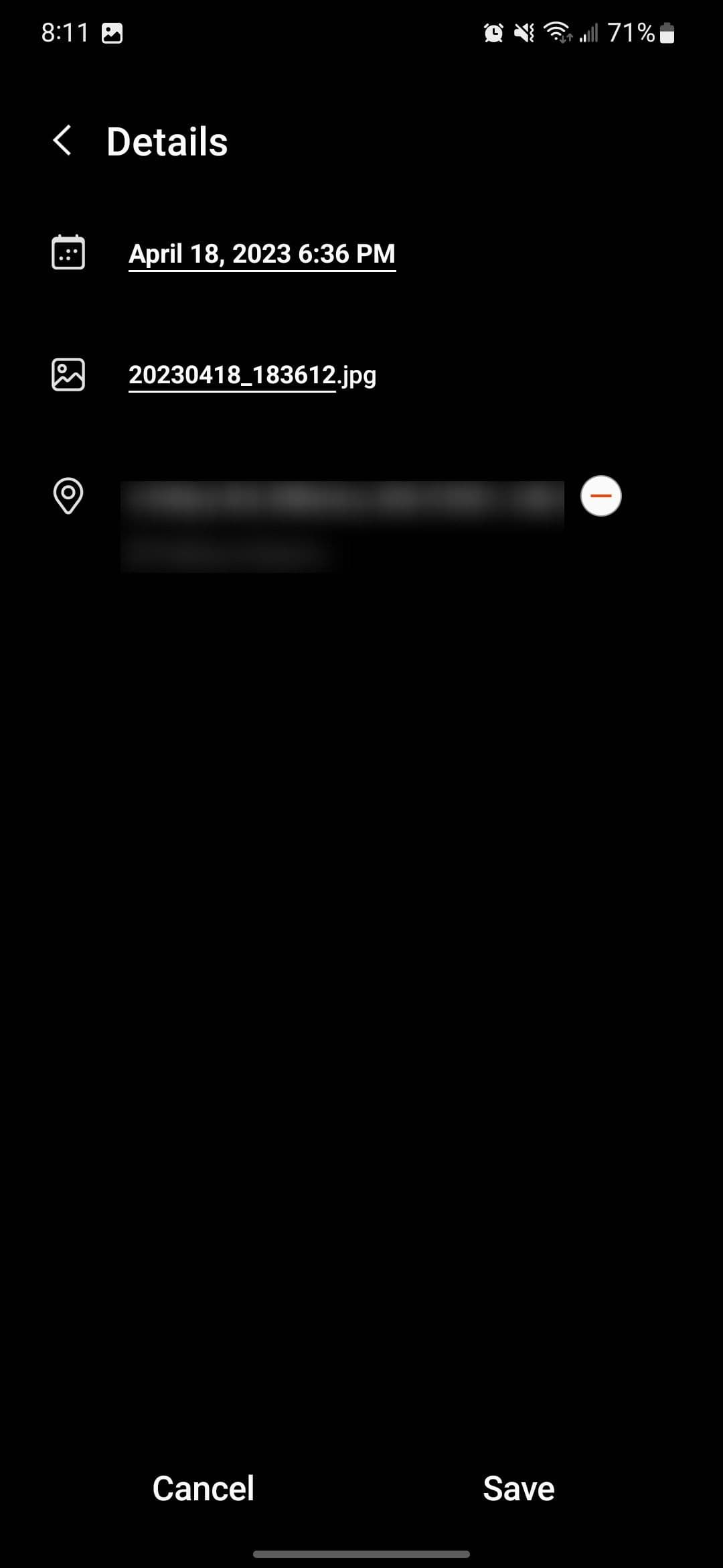 Editing exif data of a photo in Samsung Gallery