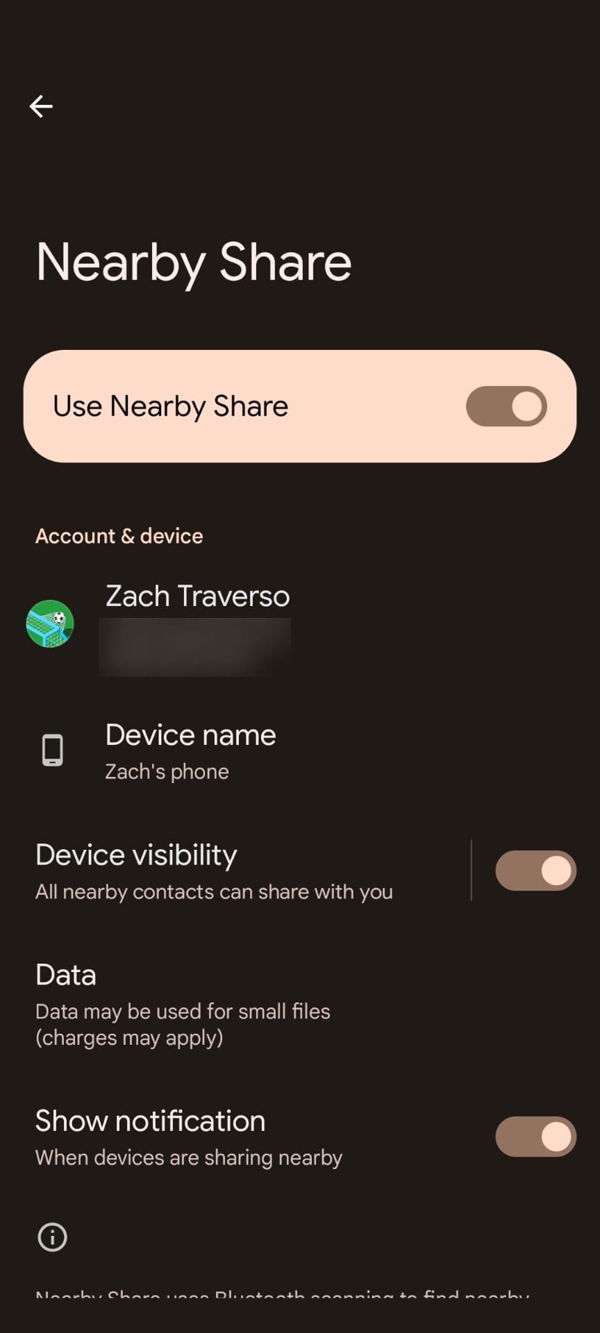Οι ρυθμίσεις Nearby Share είναι προσβάσιμες μέσω της εφαρμογής Files by Google σε τηλέφωνο Android