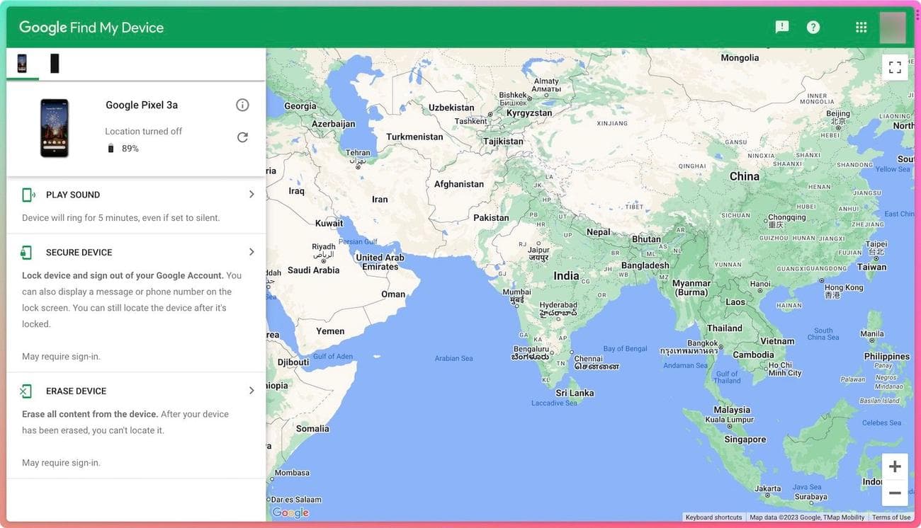 Find My Device Website Screenshot
