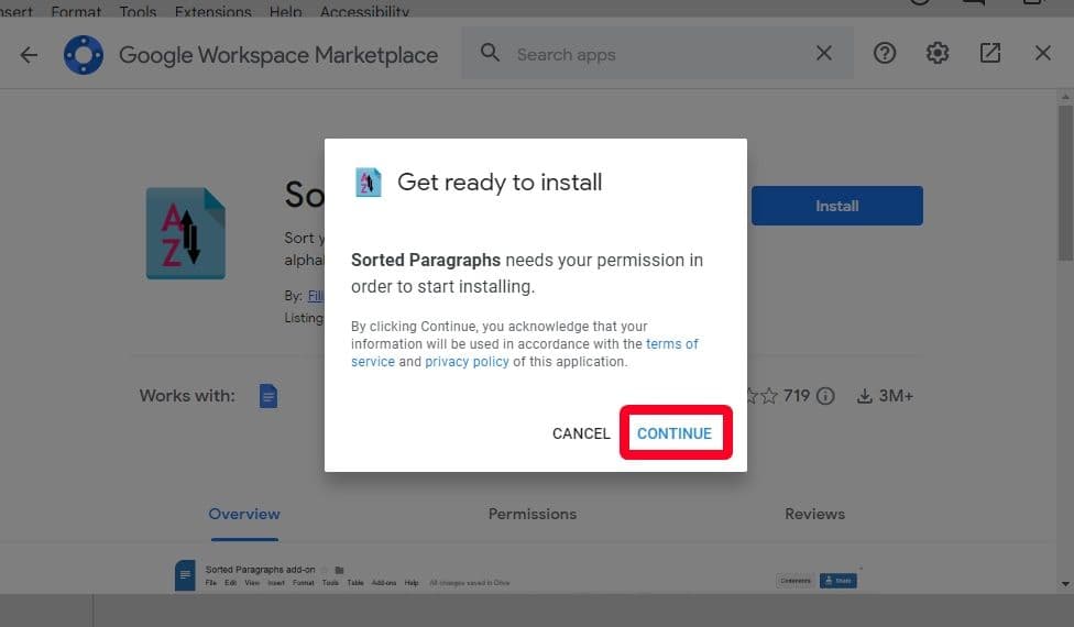 Ετοιμαστείτε να εγκαταστήσετε το αναδυόμενο μήνυμα στο Google Workspace Marketplace