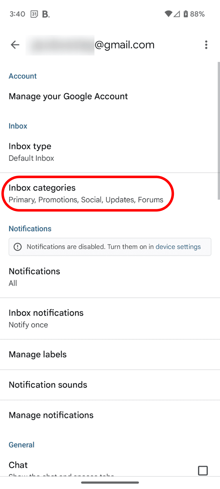 ρυθμίσεις για συγκεκριμένο λογαριασμό στην εφαρμογή Gmail