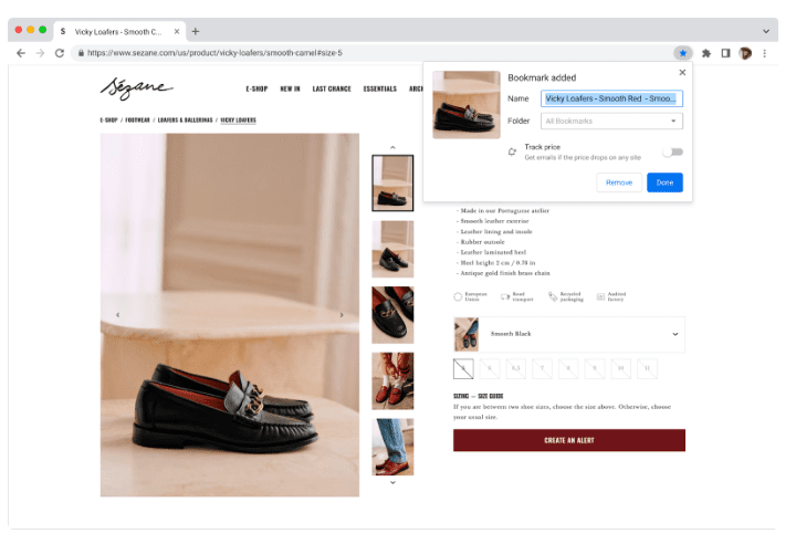 Στιγμιότυπο οθόνης του νέου σελιδοδείκτη του Google Chrome 114 που προσθέτει φούσκα