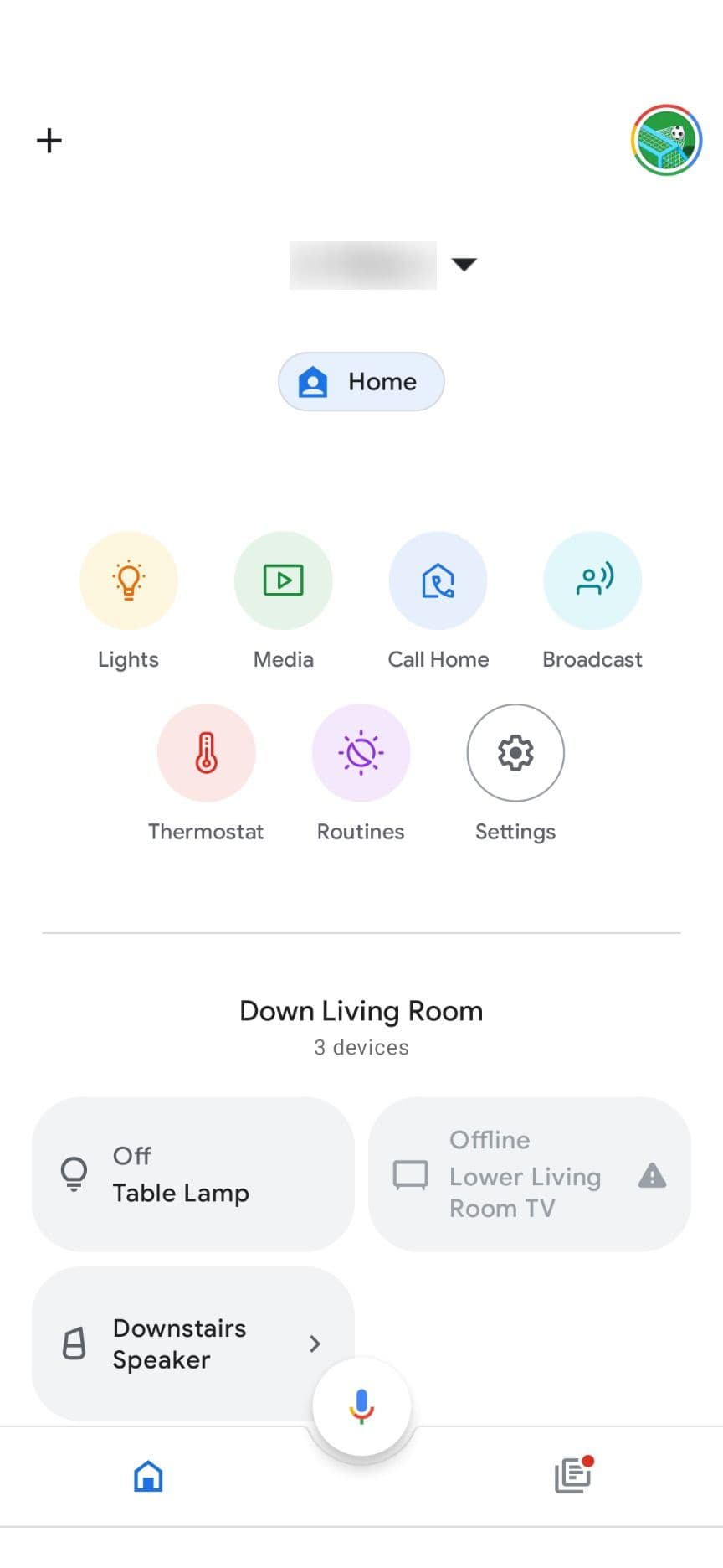 Η αρχική οθόνη της εφαρμογής Google Home android.