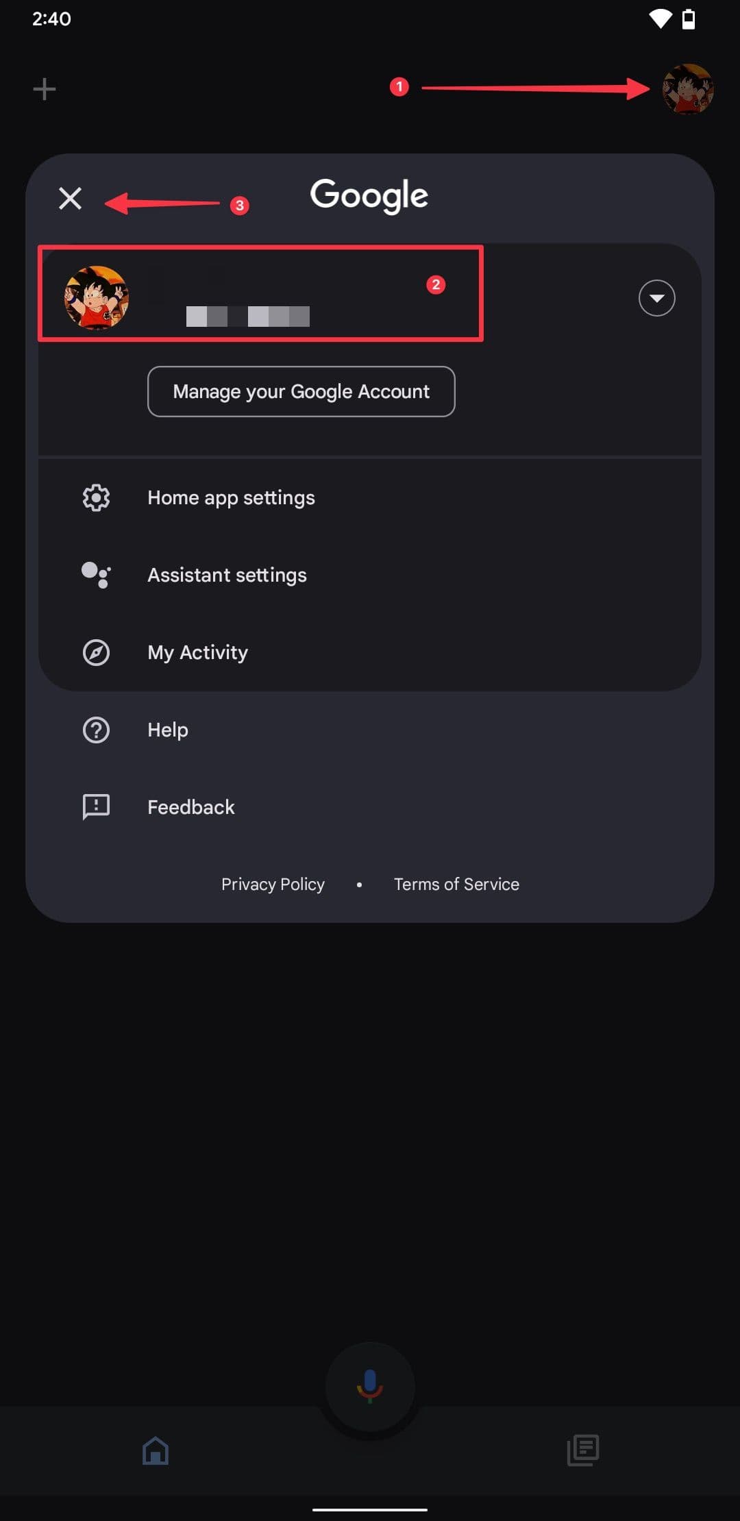 Στιγμιότυπο οθόνης σελίδας προφίλ Google Home