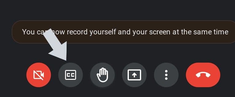 Το κουμπί Ενεργοποίηση υπότιτλων στη λειτουργία συνοδευτικού Google Meet