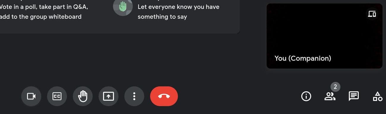 Κοινή χρήση της κάμερας σε μια σύσκεψη Google Meet με λειτουργία συνοδευτικού
