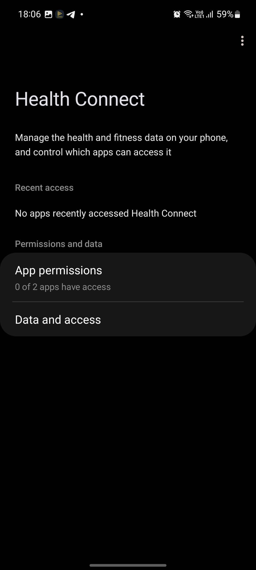 Health Connect - Μενού αδειών εφαρμογής