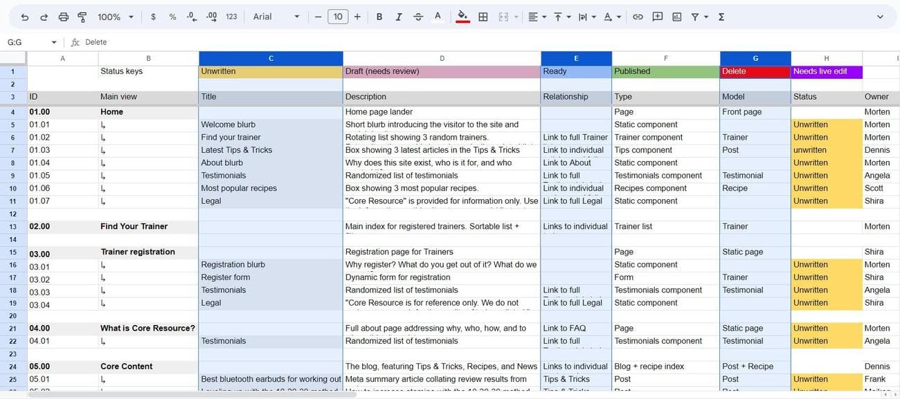 Επισήμανση πολλών στηλών στα Φύλλα Google