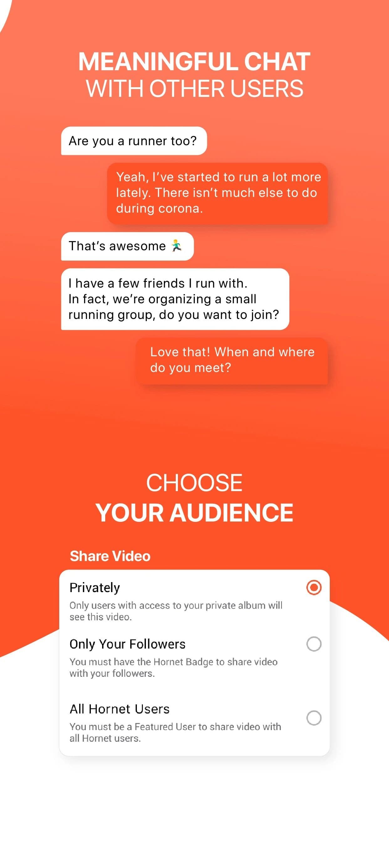 εφαρμογή hornet που δείχνει συνομιλία κειμένου σε πορτοκαλί φόντο