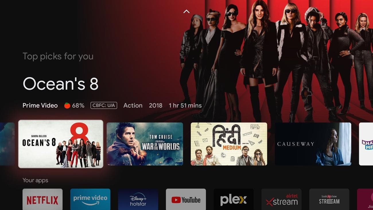 Η αρχική οθόνη του Google TV με επισημασμένες τις κορυφαίες επιλογές για εσάς