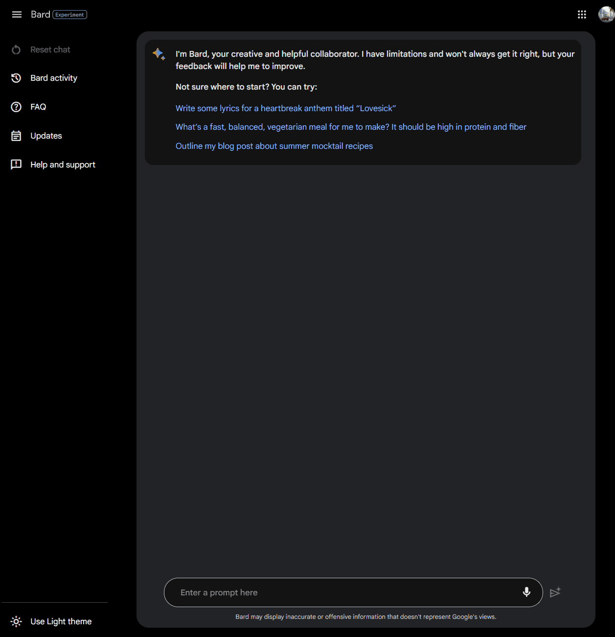 Σκοτεινή λειτουργία Google Bard