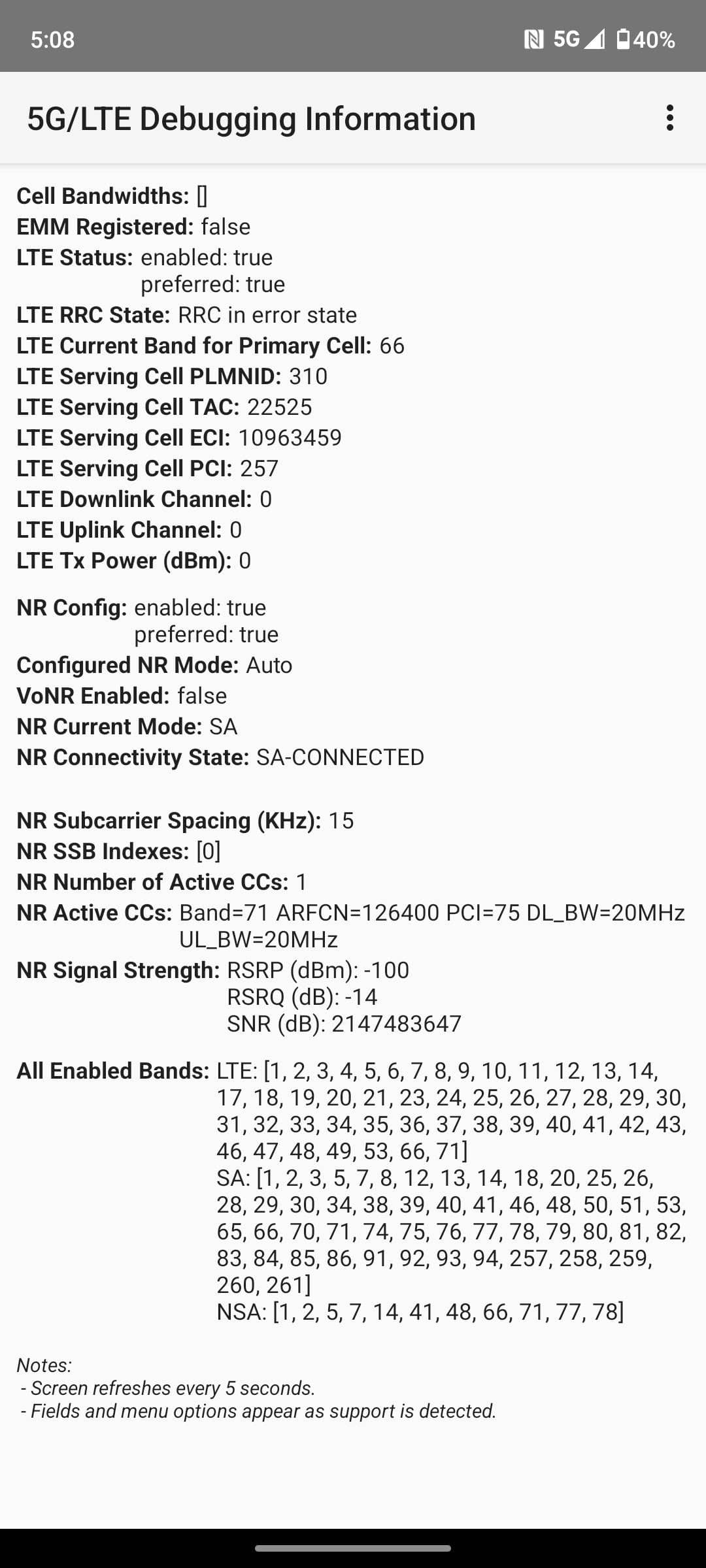 Το μενού ρυθμίσεων εντοπισμού σφαλμάτων τηλεφώνου της Motorola