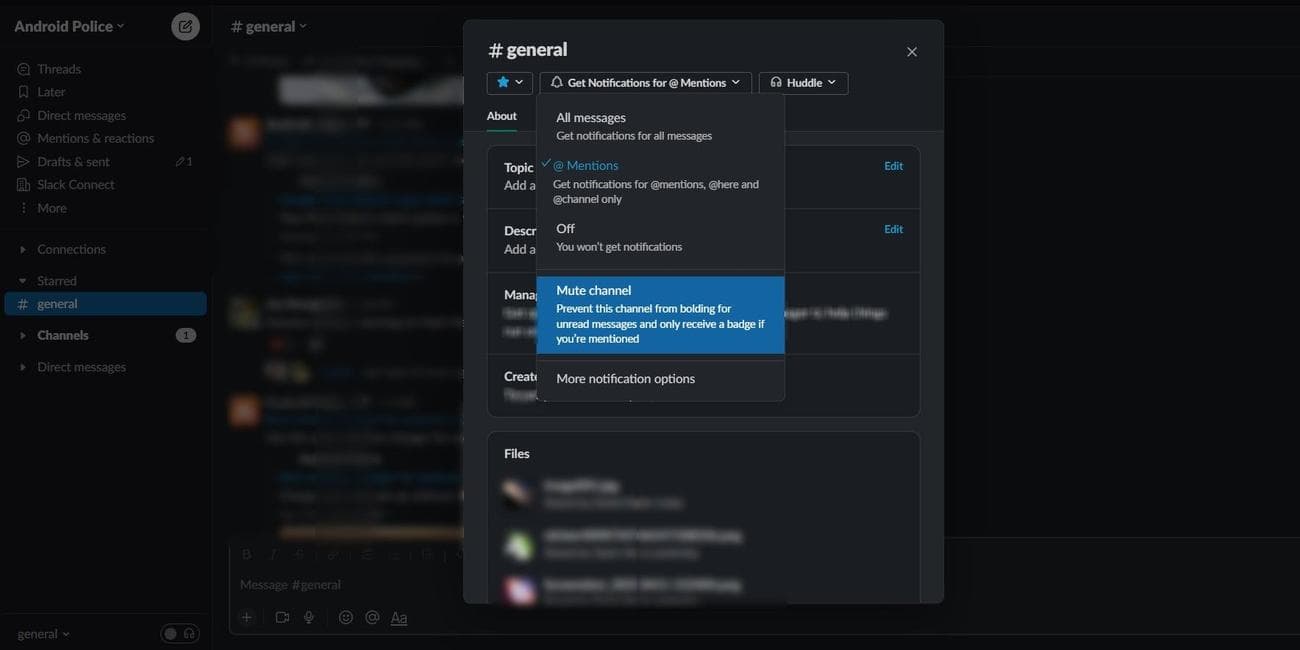 Σίγαση καναλιού Slack