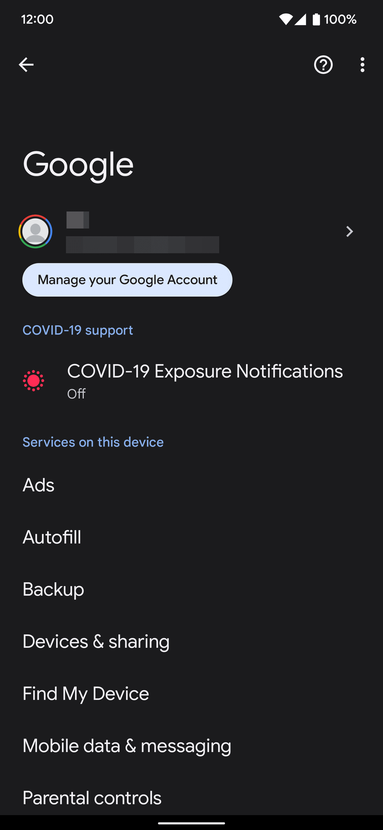 Στιγμιότυπο οθόνης σελίδας ρυθμίσεων Google