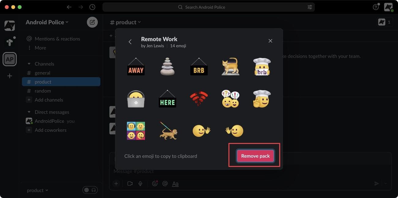 Κατάργηση πακέτου emoji στο Slack