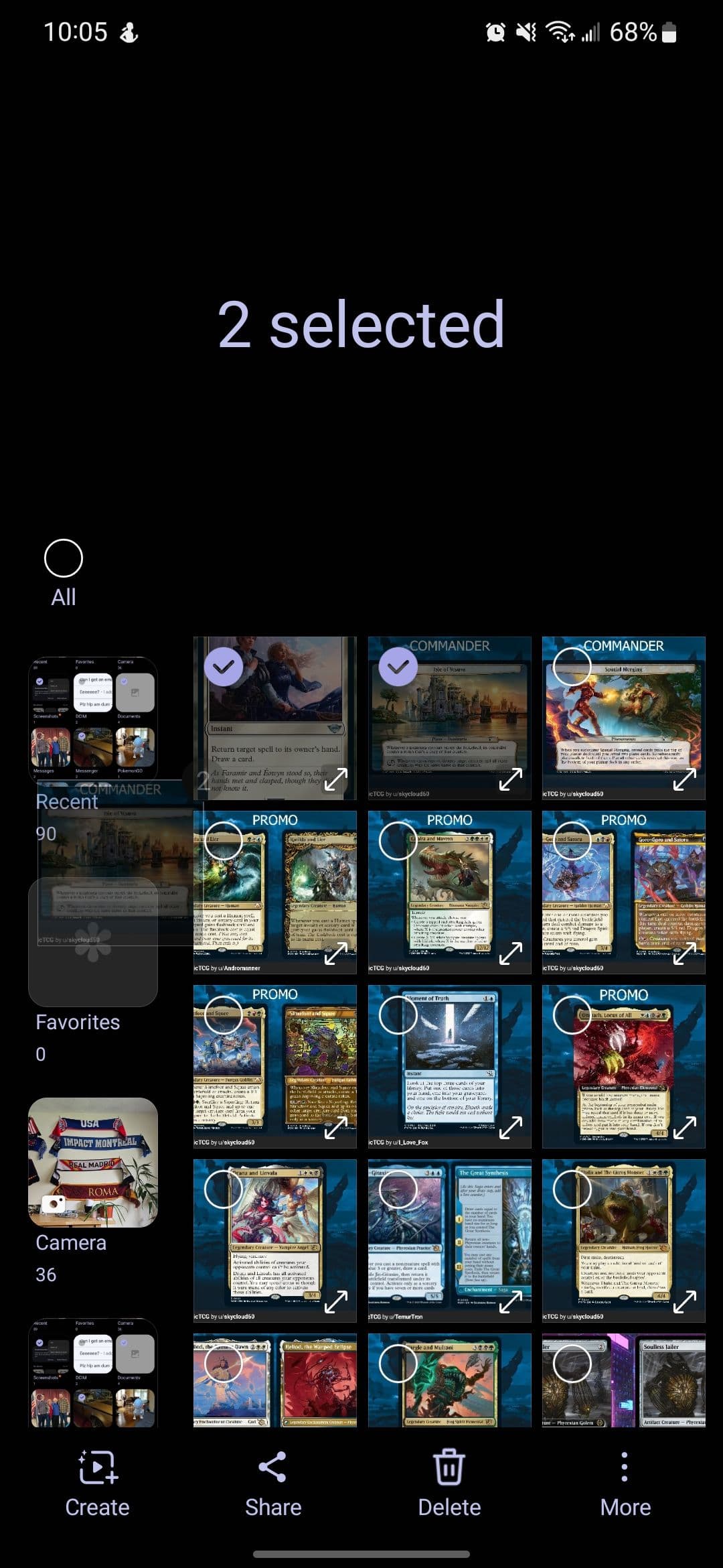 Dragging and dropping selected photos to a new album in Samsung Gallery