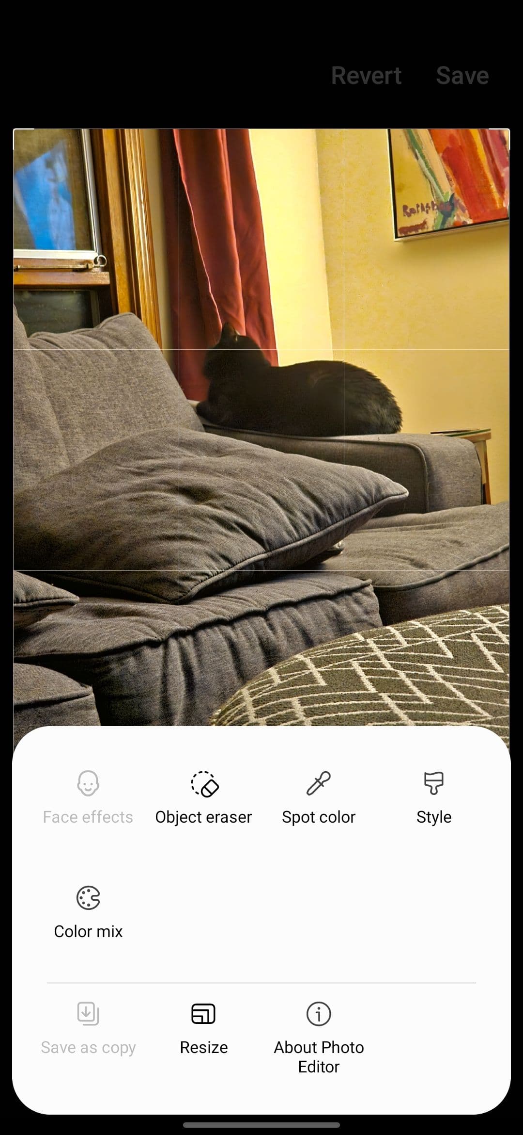 The editing tools in the Gallery app on a Samsung S23 Plus