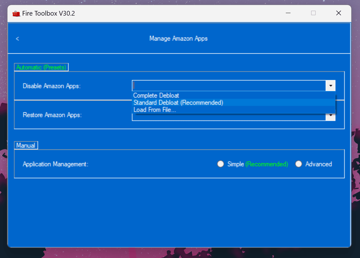 Το Fire Toolbox χρησιμοποιείται για την απενεργοποίηση των εφαρμογών Amazon σε ένα Fire Tablet.