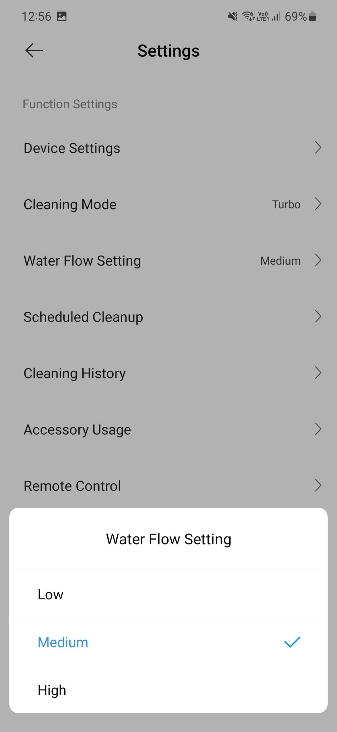 Στιγμιότυπο οθόνης της εφαρμογής Xiaomi Mi Home που δείχνει τα χειριστήρια Dreame D9 Max