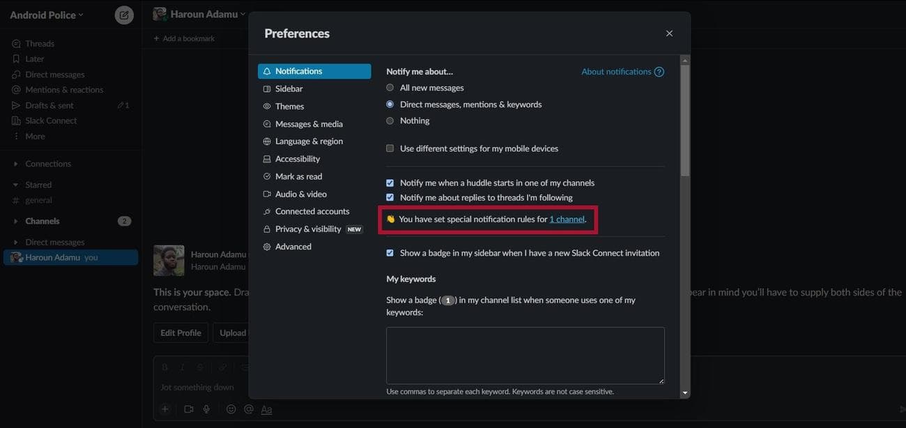 Άνοιγμα ρυθμίσεων ειδοποίησης Slack